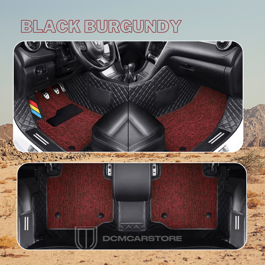 Black Burrgundy Color  Floor Mats for Cars, SUVs, and Trucks 2 Layers (CM015)